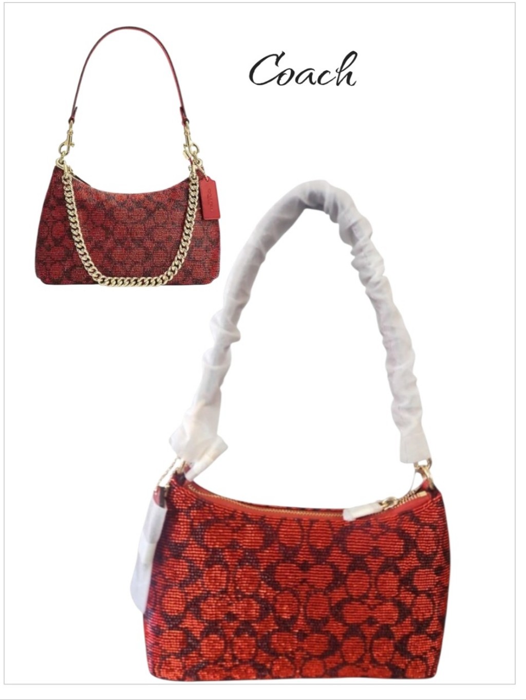 Nwt Coach Teri Shoulder Bag In Signature Beaded Satin Pink Gold Cet14